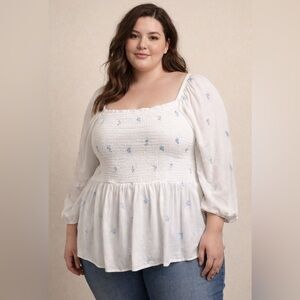 White Smocked Peasant Top